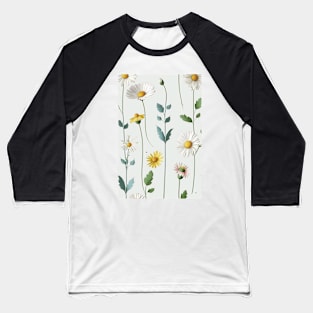 Floral Garden Botanical Print with Daisies Baseball T-Shirt